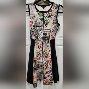 Cocoom floral Paris fit & flare scuba fabric dress women's size Small